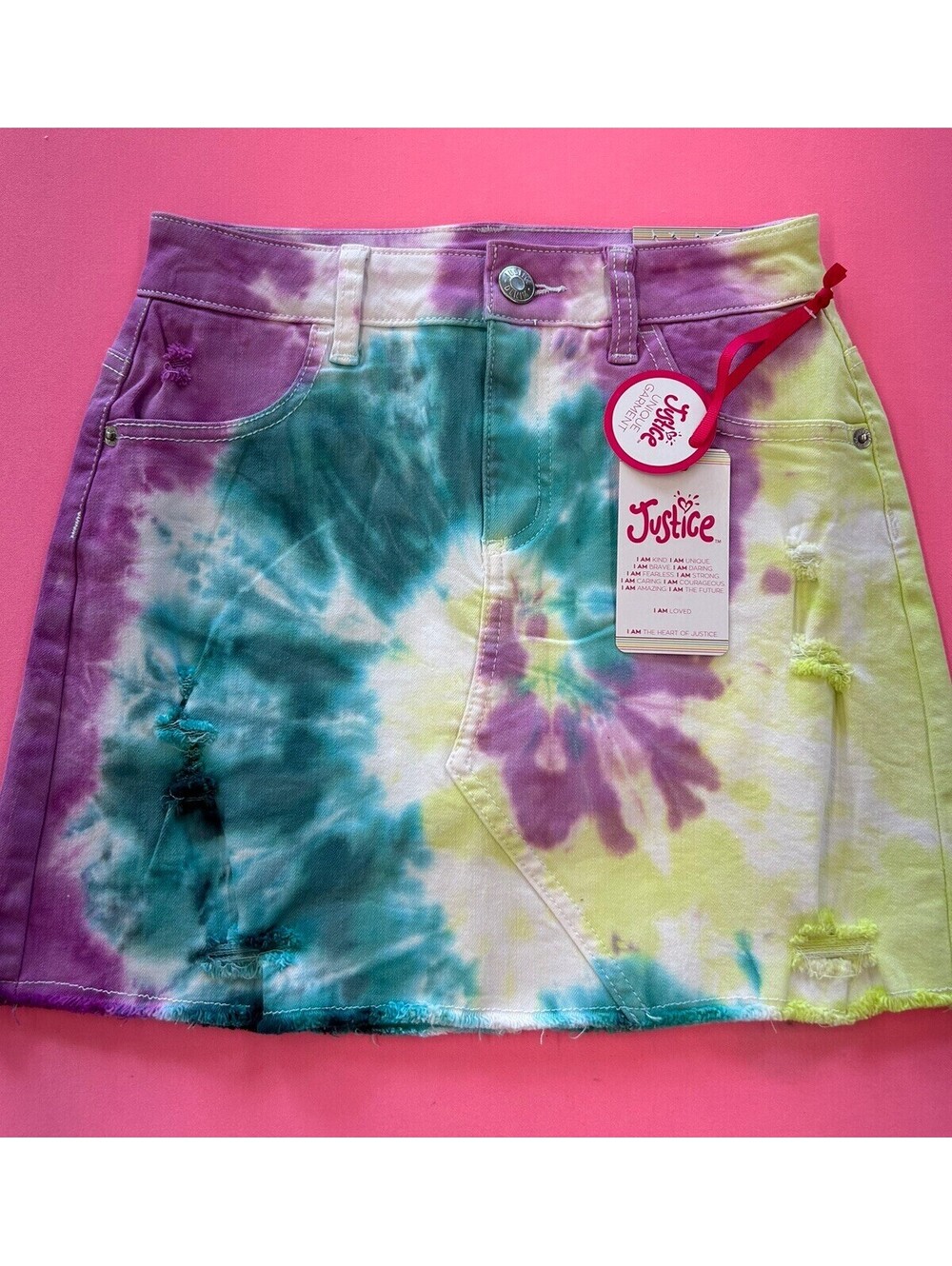Justice High Rise Skirt. Multi Color Tie Dye. Distressed. Size 12. NWT